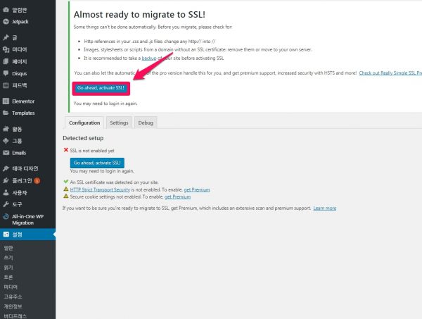 Enabling SSL security certificate_really simple SSL plugin