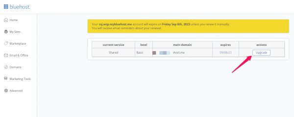 bluehost 호스팅 갱신-upgrade-downgrade