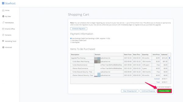 bluehost 호스팅 갱신-upgrade-downgrade-상품변경-6