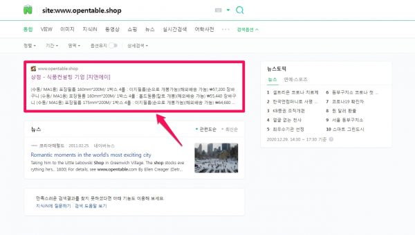 네이버에서 shop 도메인이 노출이 안되는 문제