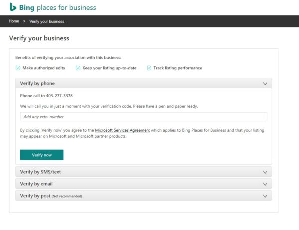 Bing places Verification-소유권 확인