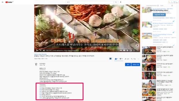 타임스탬프가 동영상 설명부분에 표시된 예