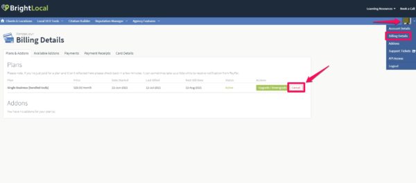 brightlocal 자동결제-매달결제 취소