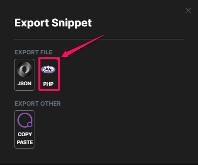 Export Snippet-플러그인 내보내기-2