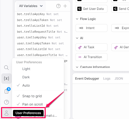 user preferences-botpress