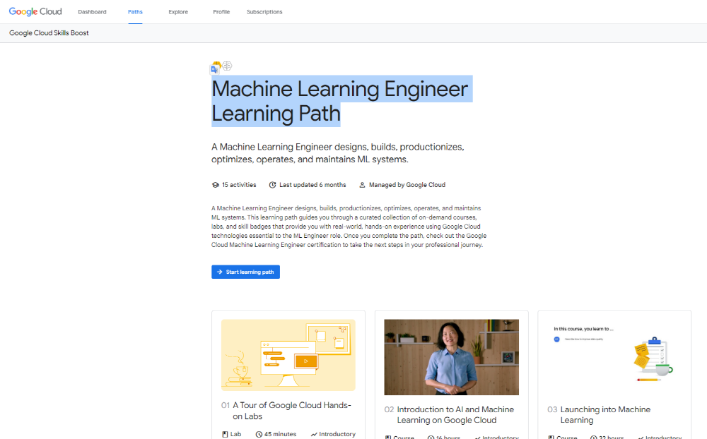 Machine Learning Engineer Learning Path